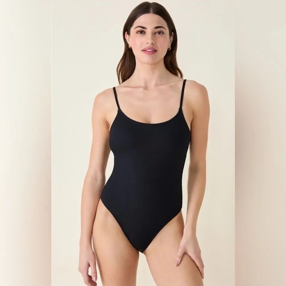 Andie The Amalfi One Piece Swimsuit Small Black Ribbed Compressive Staple Swim